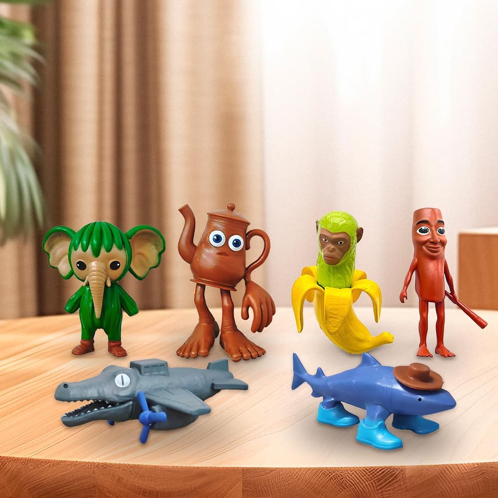 Tralalero Tralala Desk Decor,Italian Brainrot Shark in Sneakers Meme Collectibles, Tung Tung Sahur Brainrot Animal Figures with 6 Characters,PVC Collectible Figurines for Shelf, Desk or Gifts