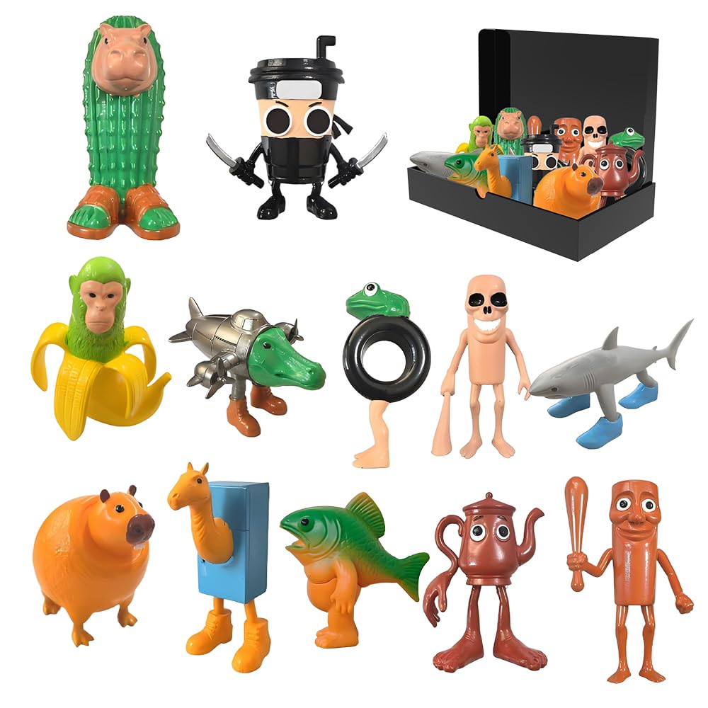 Tralalero Tralala Desk Decor,Italian Brainrot Shark in Sneakers Meme Collectibles, Tung Tung Sahur Brainrot Animal Figures with 6 Characters,PVC Collectible Figurines for Shelf, Desk or Gifts