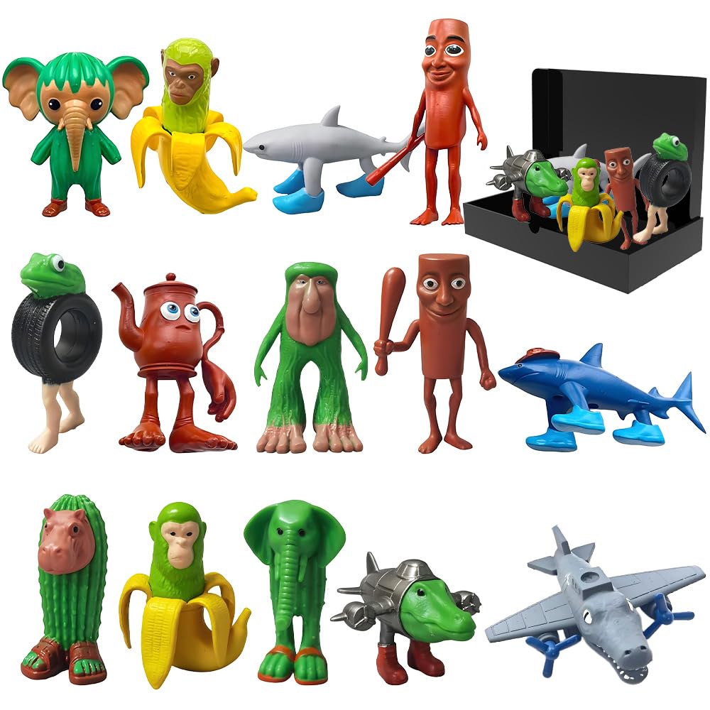 Tralalero Tralala Desk Decor,Italian Brainrot Shark in Sneakers Meme Collectibles, Tung Tung Sahur Brainrot Animal Figures with 6 Characters,PVC Collectible Figurines for Shelf, Desk or Gifts