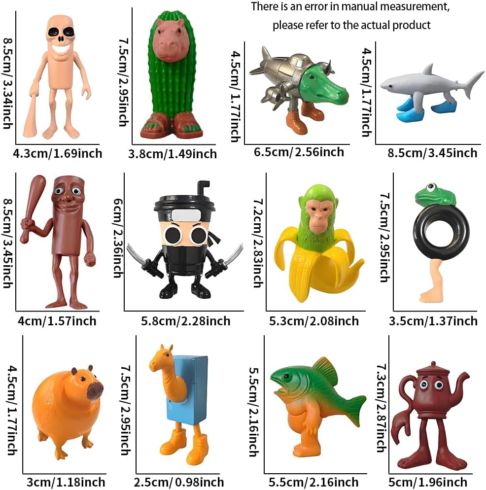 Tralalero Tralala Desk Decor,Italian Brainrot Shark in Sneakers Meme Collectibles, Tung Tung Sahur Brainrot Animal Figures with 6 Characters,PVC Collectible Figurines for Shelf, Desk or Gifts
