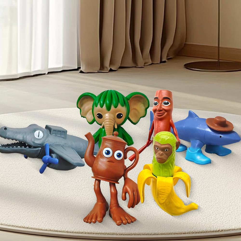 Tralalero Tralala Desk Decor,Italian Brainrot Shark in Sneakers Meme Collectibles, Tung Tung Sahur Brainrot Animal Figures with 6 Characters,PVC Collectible Figurines for Shelf, Desk or Gifts
