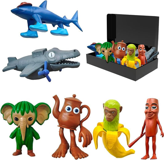 Tralalero Tralala Desk Decor,Italian Brainrot Shark in Sneakers Meme Collectibles, Tung Tung Sahur Brainrot Animal Figures with 6 Characters,PVC Collectible Figurines for Shelf, Desk or Gifts