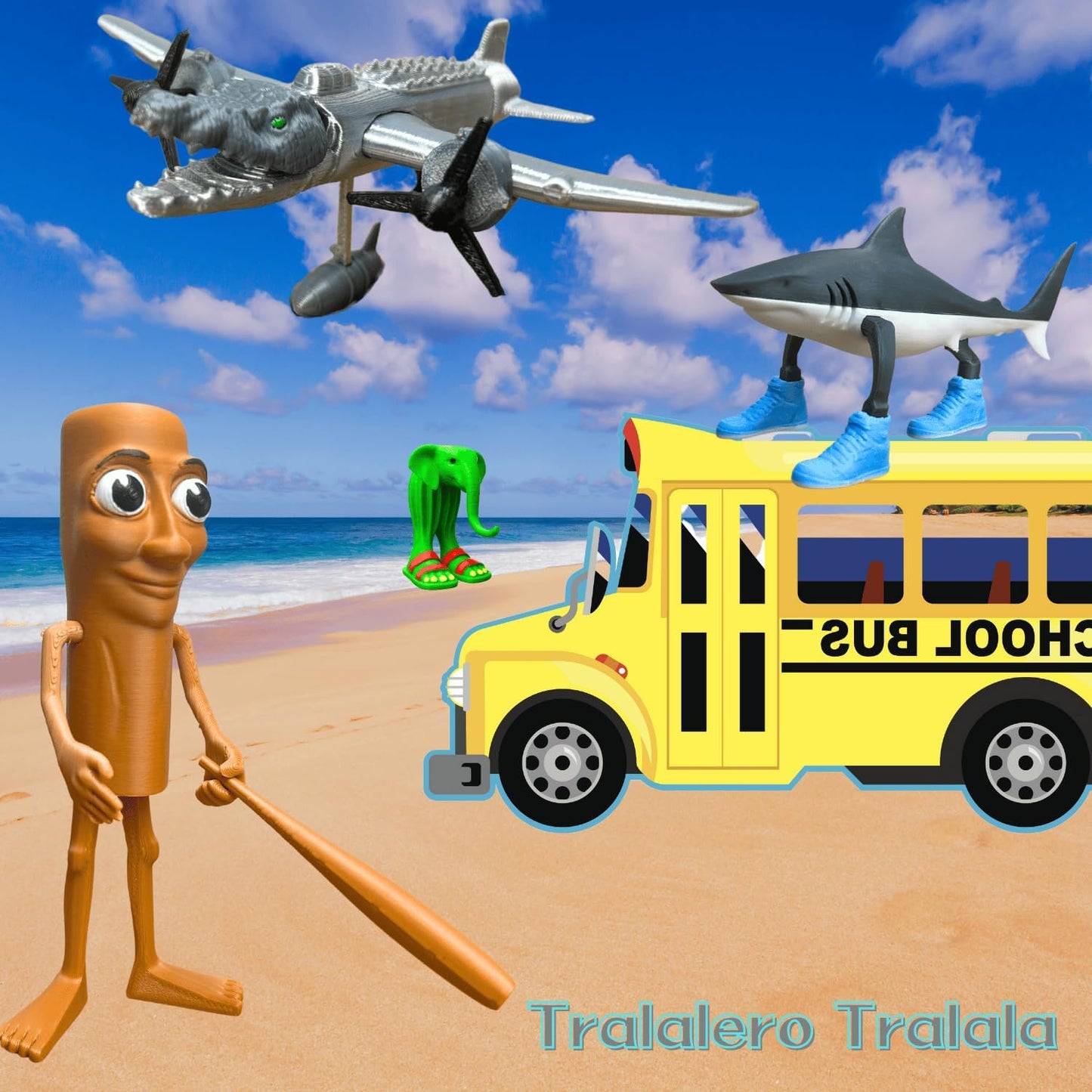 Tralalero Tralala Desk Decor, Funny Italian Brainrot Meme Shark Figurines, Tung Tung Tung Sahur Figure, Creative 3D Printed Shark in Sneakers Statue, Collectible Figurine Gifts for Fans (Brown)