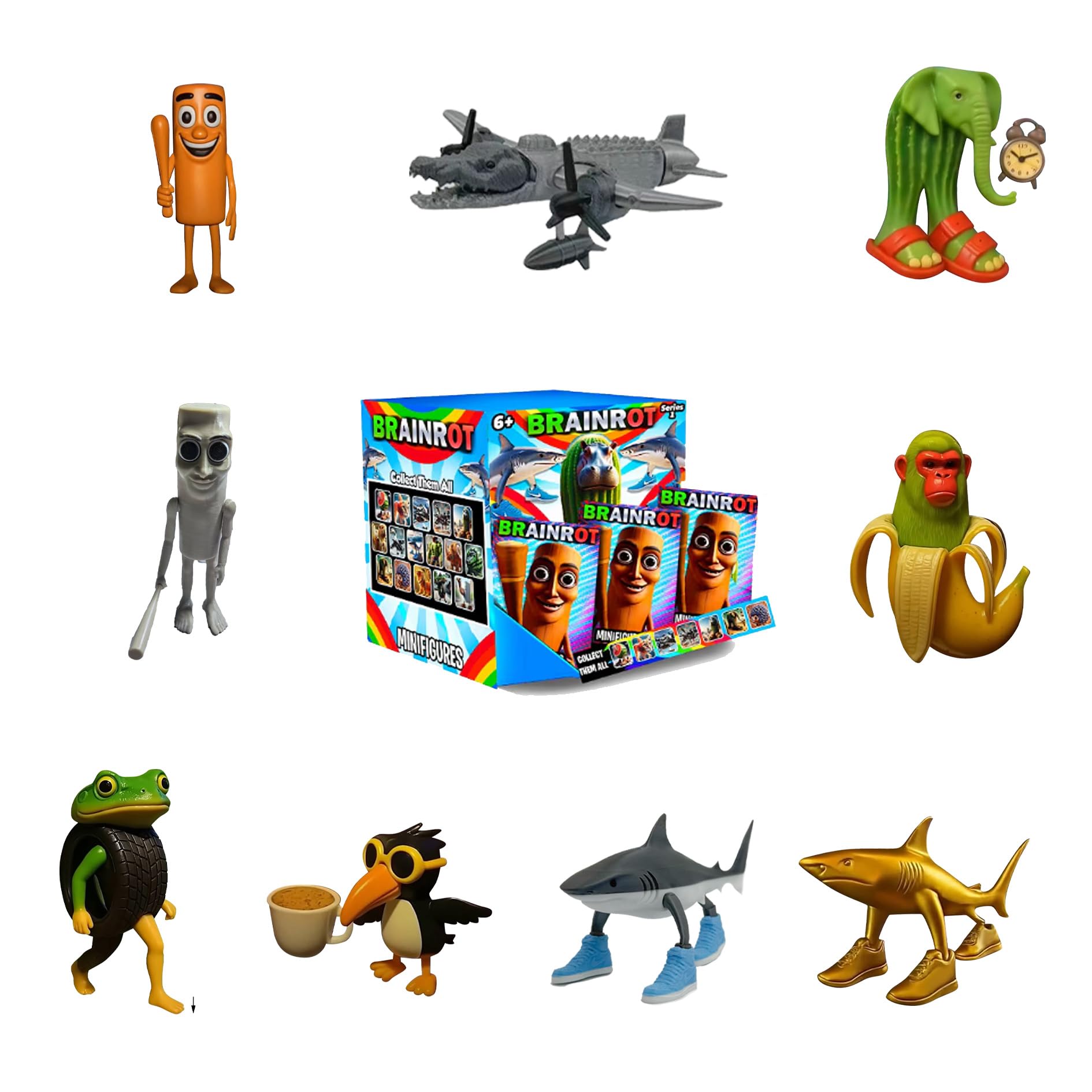 Tralalero Tralala and Tung Tung Tung Sahur Blind Box, Italian Brainrot Mystery Box (3Pcs) (3pcs)