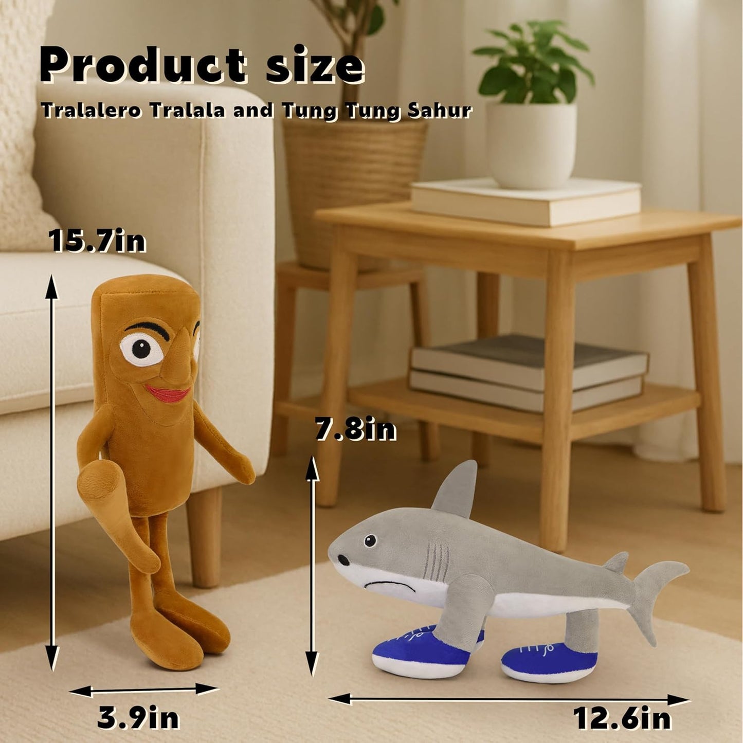 2025 Italian Brainrot Plush – 12" Tralalero Tralala Sahur Animal Soft Pillow Toy – Funny Tung Tung Tung Meme-Inspired Collectible for Fans (Tung Tung Tung and Tralalero Tralala)